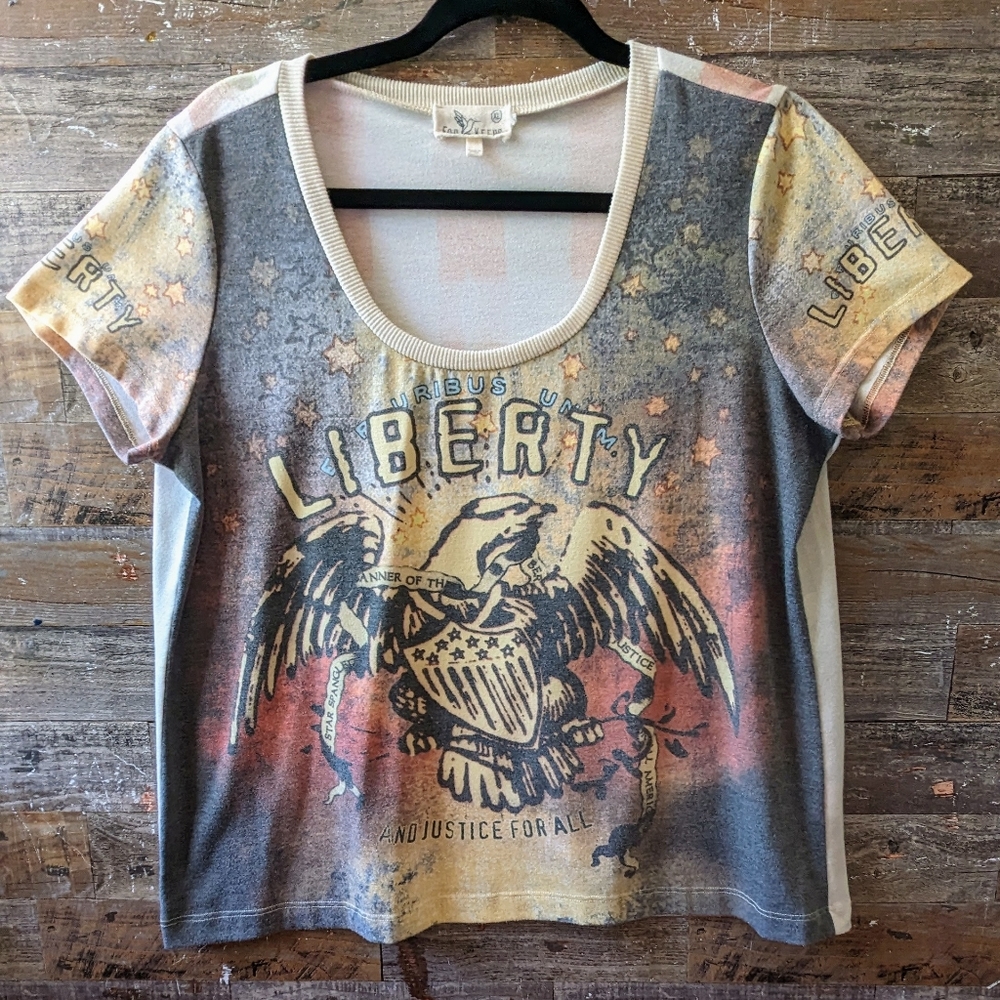 For Keeps "Liberty Eagle" Mixed Print Short Sleeve Tee
